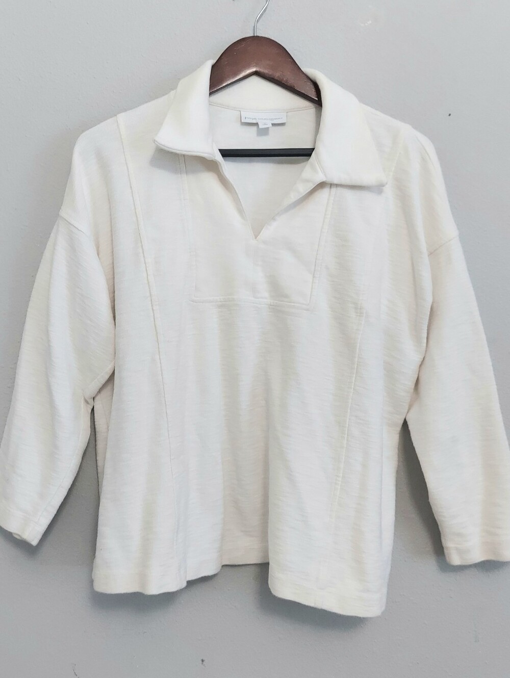 Pure Jill Organic Cotton Collar Pull Over Top Ivory XL Petite Quiet Luxury